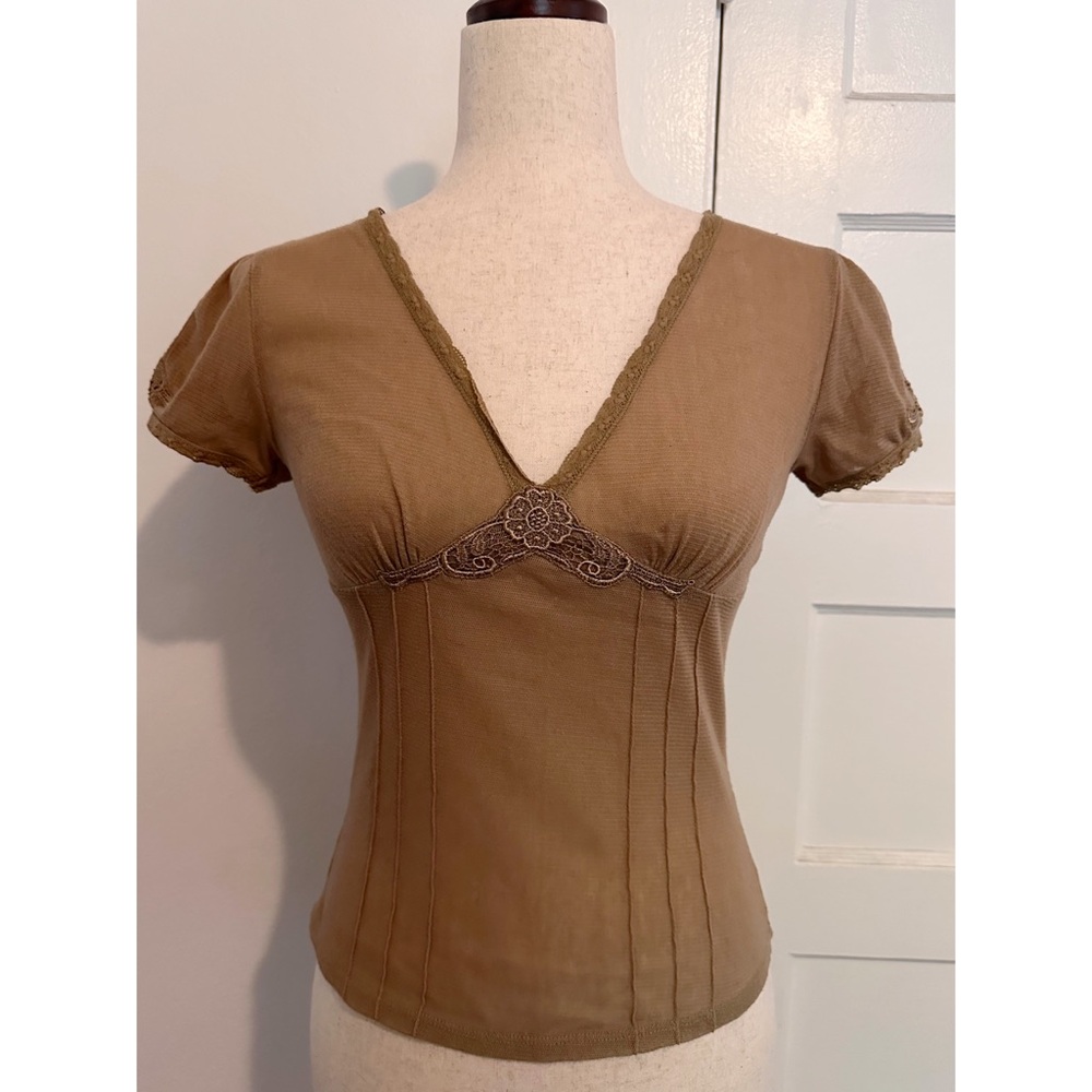 Express Vintage Style Sheer Lace Short Sleeve Blouse